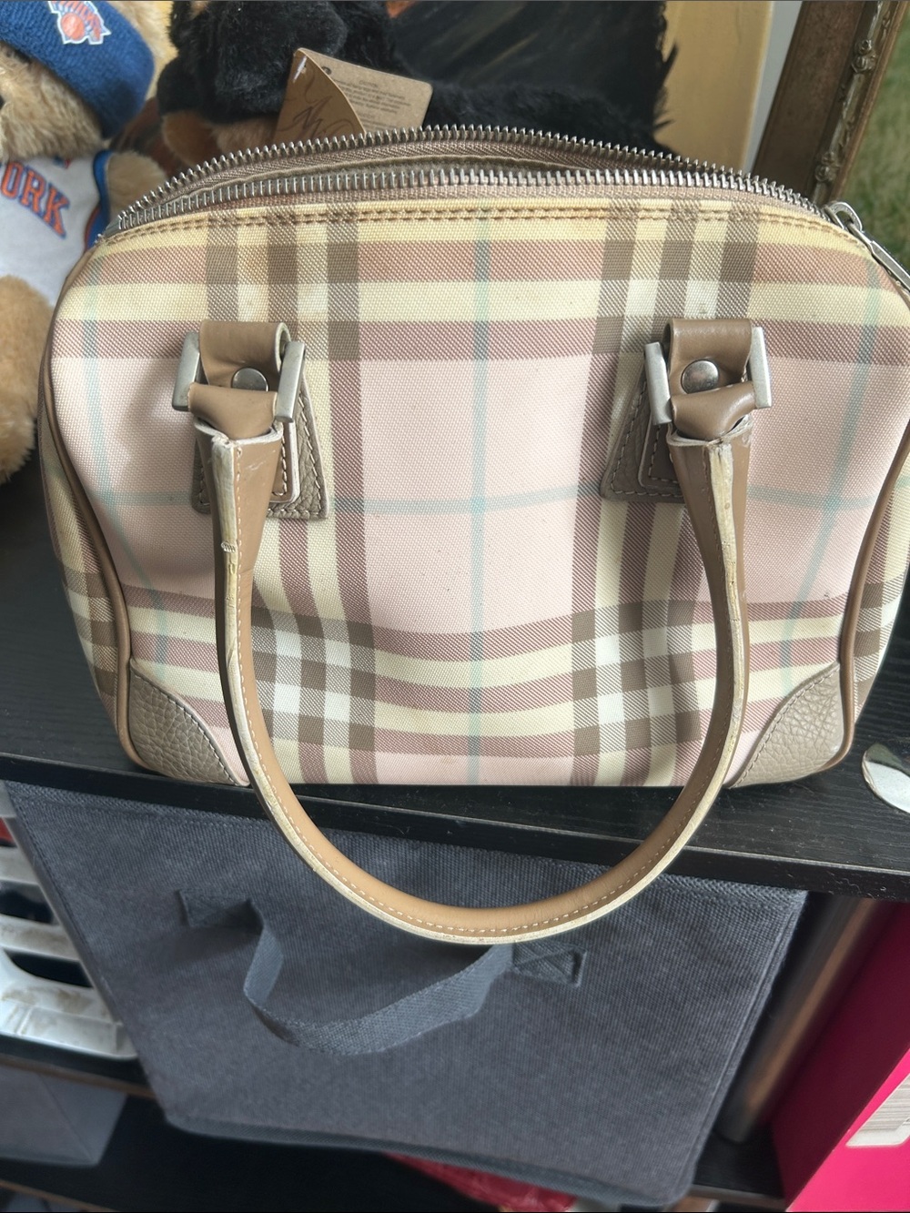 Burberry Pink and Tan Plaid Dome Satchel